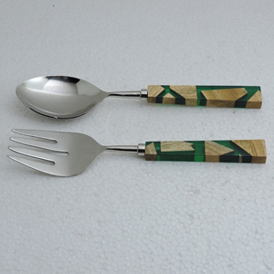 การออกแบบที่ดีที่สุดไม้และเรซิ่นจับและสแตนเลสพร้อมเซิร์ฟเวอร์สลัดชุบเงินสลัดพาสต้าช้อนบนโต๊ะอาหารวันหยุดขายส่ง - Product Image 6