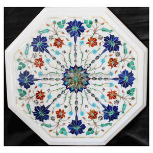 <b>White</b> Indian Marble Inlay <b>Table</b> Top - Product Image 1