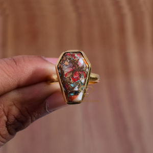 Precioso anillo de Plata de Ley 925 con piedras preciosas de turquesa de ostra púrpura natural Anillo chapado en oro de 18K para proveedores mayoristas - Product Image 2