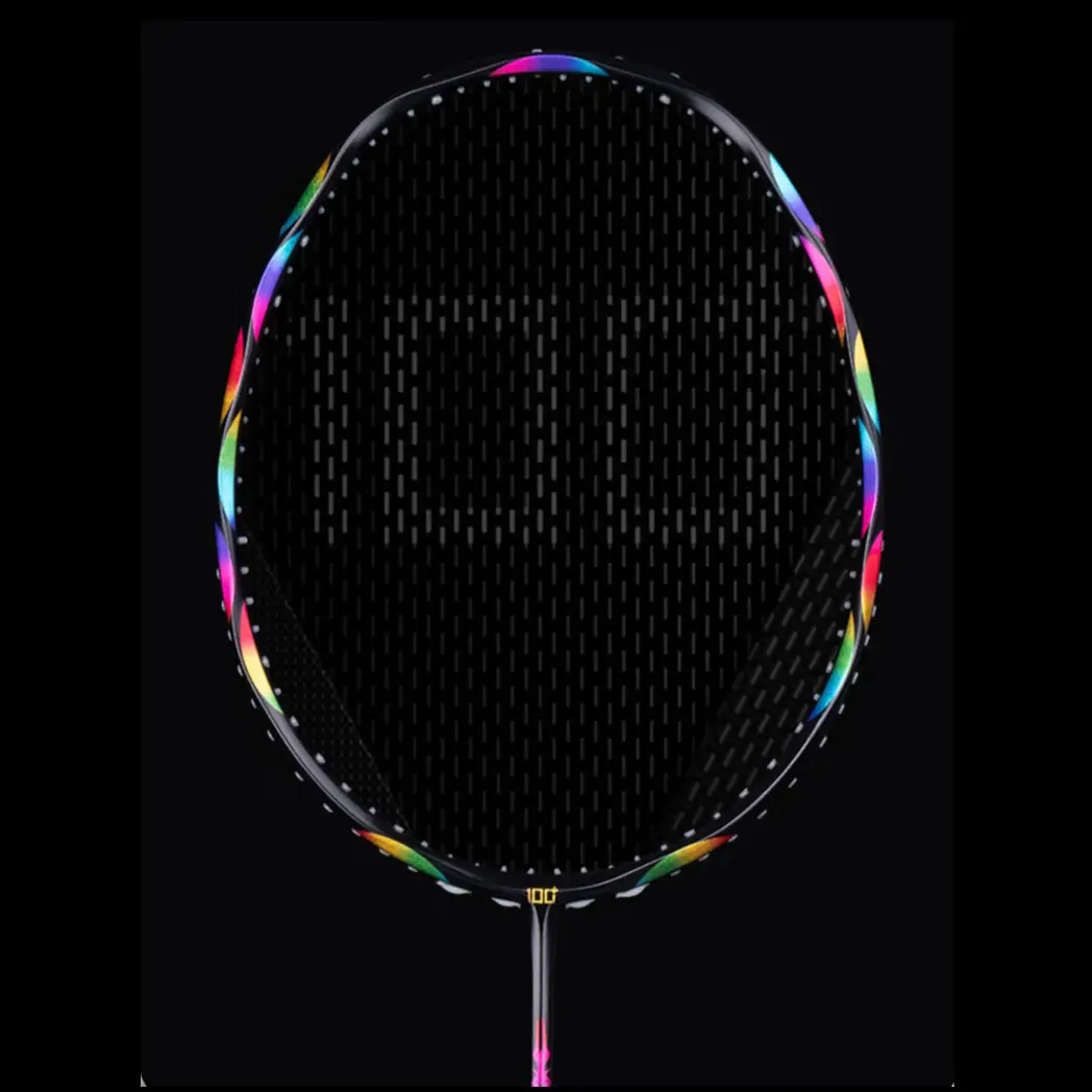 Raquete de grafite, raquete de fibra de badminton 7u com cabo integrado de carbono, leve, estampada e corda de 32lbs