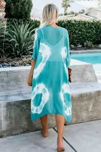 เดรสกิโมโนผ้าทอของผู้หญิงหรูหราขนาดใหญ่พิเศษเสื้อสเวตเตอร์ถักยาวครึ่งแขนสไตล์ธรรมชาติสำหรับวันหยุดพักผ่อน/ชายหาด - Product Image 3