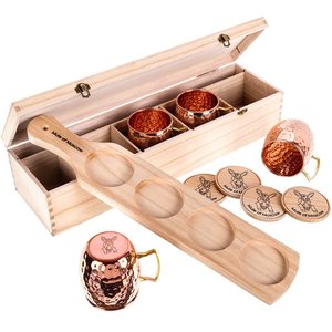 Ensemble de 4 tasses en cuivre martelé brillant fini avec 4 verres à shot, 4 pailles et plateau pour usage domestique - Product Image 2