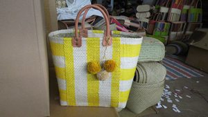 Madagascar sisal Tote túi với da xử lý Raffia bên trong túi Pom Pom-cho mùa thu mùa đông và mùa xuân mua sắm - Product Image 4