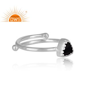 Bague en argent Sterling 925 Fine et en forme de Triangle, empilable, pierre précieuse noire, colonne vertébrale brevetée, vente en gros, bijoux en argent - Product Image 3