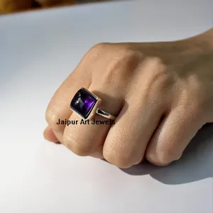 Mode Frau Mann Ringe Einzigartige Boho Lila Amethyst Edelstein Schmuck Sterling Silber Handmade Stapelbarer Ring