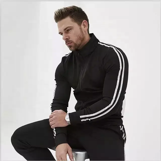 Costume de jogging pour homme, combinaison de jogging en polyester avec fermeture éclair et logo brodé