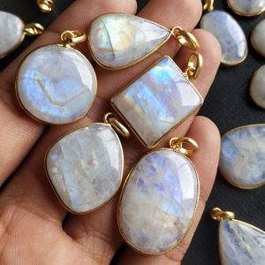 Colgante de Piedra Lunar de labradorita Natural, Colgante de Piedra, cuentas de piedra lunar rellenadas de oro, color negro, gran oferta - Product Image 1