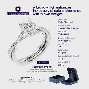 Bague en diamant solitaire en or blanc 10 carats originale et magnifique de Rikhava Jewelry pour femme soulignant la pureté du métal - Product Image 3