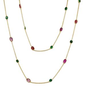 Everyday Wear 925 Sterling Silver <b>Gold</b> Plated Multi-color Tourmaline 90 Cms. <b>Long</b> <b>Chain</b> <b>Necklace</b> - Product Image 1