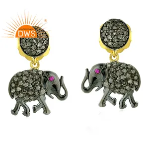 Elephant Charm Dangle Earrings Wholesale Diamond Jewelry Solid 14k Gold Sterling Silver Earrings