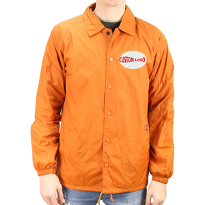 Nylon <b>Coaches</b> Jackets <b>Light</b> Weight Simple Custom Logo Waterproof Button up Winter Jacket for Men Pockets Stand OEM Service - Product Image 3