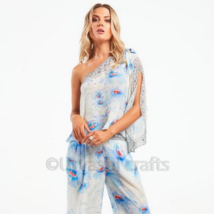 Haut court asymétrique à épaule dénudée, nouvelle collection, top court, applique à la main, embellissement cristal, travail, impression numérique et à volants, pour femmes - Product Image 1