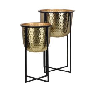 Jardinière en métal couleur or pour décoration intérieure et extérieure, jardinière à fleurs avec support en fer forgé à vendre - Product Image 4