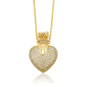44253 Xuping 14K حلية ذهبية قلادة تاج القلب السعودية مطلية بالذهب قلادة الماس والمجوهرات قلادة