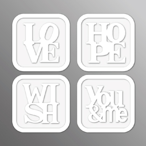 Posavasos Cuadrados Blancos con Escultura Artística 'Love Hope Wish You & Me', Decoración para Bodas, Regalo - Product Image 1