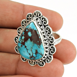 Turquoise Gemstone Teardrop Shape Bezel <b>Set</b> 925 <b>Sterling</b> <b>Silver</b> Royal Vintage Design Handmade <b>Ring</b> for Gifts Wholesale Jewelry - Product Image 1