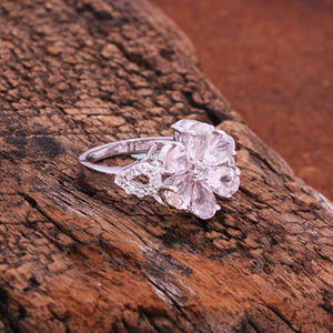 Wholesale 925 Sterling Silver <b>Ring</b> with Natural <b>Rose</b> <b>Quartz</b> Gemstone Pear & Design Rhodium Plated Statement Gift for Engagement - Product Image 2