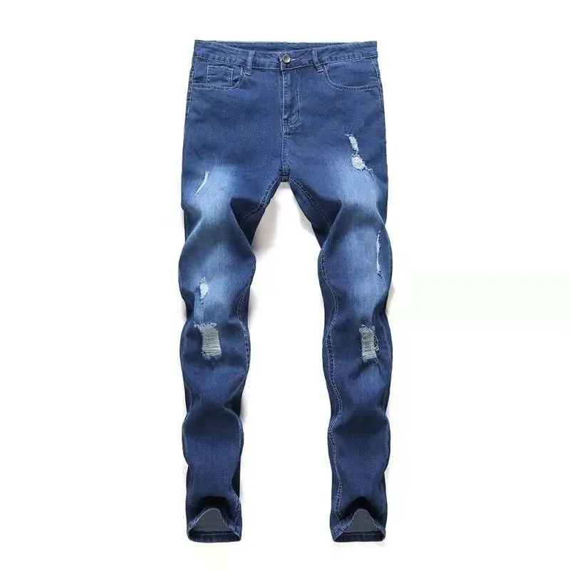 OEM Custom High Quality Skinny Fit Leather Appliqued Denim Jeans Men Slim Ripped Jean Pants USA 2023