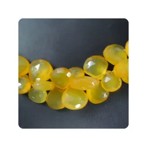 Kuning Alami Chalcedony Segi Briolette Bentuk Hati Grosir Ukuran 11 -12 MM Kira-kira 8in