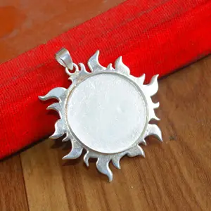 Antique Bạc Cơ Sở Cabochon Thiết Lập Đĩa Trống Bezel Mặt Trời Khung Mặt Dây Chuyền Khay