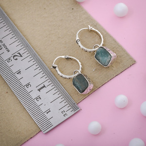Aquamarine หยาบพลอย925เงินสเตอร์ลิงต่างหูเครื่องประดับ - Product Image 3
