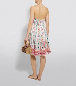 Attractive Designer Cotton Colorful Print Embroidered Sequined strip dress Mini Dress With Bow Style Halter & Adjustable Neck - Product Image 2