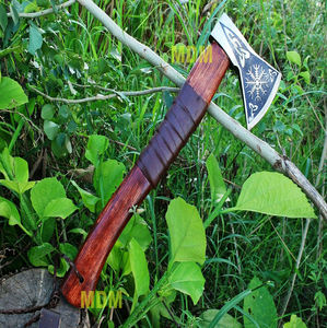 Custom Handmade Carbon Steel <b>Viking</b> <b>Axe</b> with Colored Handle with Leather Sheath - Product Image 2