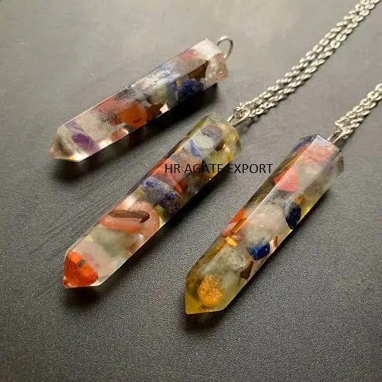 Orgonite Healing Point Pencil Pendant Crystal Energy Chips Orgone Pencil Pendant Agate Necklace