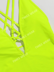 New Latest Design High Quality One Piece Bikini Neon Lime CrissCross Plunging One Piece Swimsuit - Product Image 3