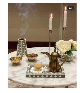 Bandeja de incrustación de hueso de Ramadán, incienso indio quemador de hecho a mano, arábiga - Product Image 1