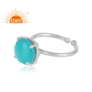 Aqua Chalcedony Gemstone <b>Adjustable</b> Cocktail <b>Ring</b> Jewelry Manufacturer Prong Set 925 Sterling <b>Silver</b> Jewelry - Product Image 2