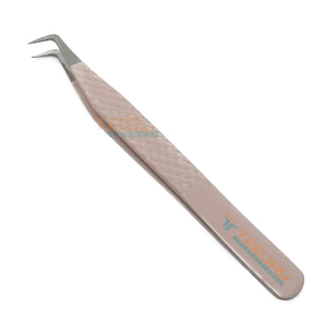 Pince à épiler TEEJAY pour extensions de cils, en acier inoxydable rose poudré, anti-magnétique, à 90 degrés, avec embout lisse - Product Image 1