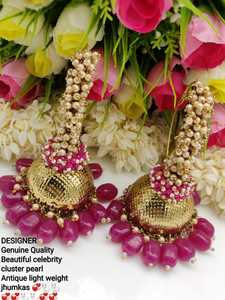 Jhumas antiques de perles, brillantes et de bonne qualité, aspect géométrique, légères, création par M - Product Image 4