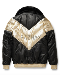 Chaqueta de cuero V-Bomber Chaqueta acolchada de cuero de vaca negra y dorada OEM 2024 - Product Image 2