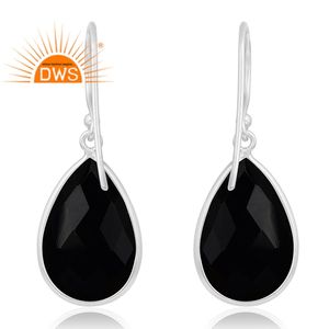 Faceted <b>Black</b> Onyx Gemstone Bezel Set <b>Earrings</b> Wholesale 925 Fine Silver Hook <b>Dangle</b> <b>Earrings</b> Jewelry Vintage Collection - Product Image 3
