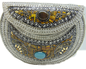 Stone <b>Studded</b> Vintage brass metal mosaic clutch - Product Image 1