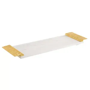 Mango decorativo chapado en oro y bandeja de mármol blanco, venta al por mayor, bandeja de servicio de mármol, fabricante - Product Image 1