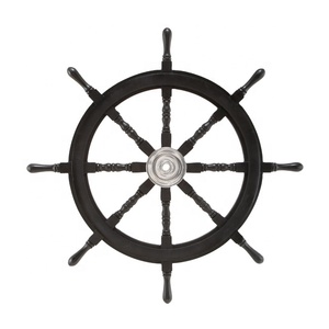 Roue de bateau de grande taille en bois nautique antique avec moyeu en laiton finitions argentées décoration et Design moderne exportation de produits - Product Image 1