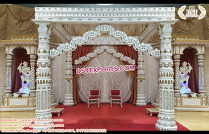Tradicional Manavarai boda Pavo Real Mandap dorado tallado media luna boda Mandap Manarvrai Pavo Real tema media luna Mandap Reino Unido - Product Image 3