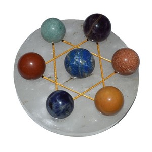 Estrella de David con 7 bolas de chakra sobre cuarzo cristalino |   Estrella de David con 7 Bolas de Chakra en Cristal de Cuarzo para Sanación con Cristales - Product Image 1