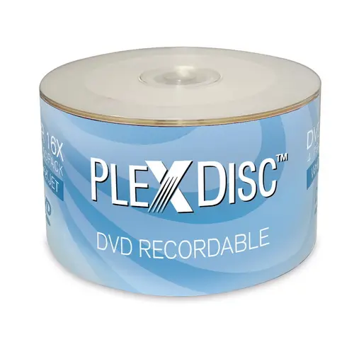 PlexDisc 16X4.7GB ฮับอิงค์เจ็ทสีขาวพิมพ์เปล่า DVD-R 50แพ็คการทำสำเนาแผ่นดิสก์เกรด A