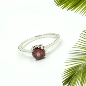 6x6mm Natural garnet gemstone ring in 925 sterling silver rings jewelry Wholesale From India
