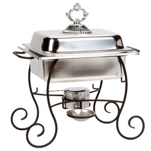 Silver Rectangular Chafing Dish With Ornate <b>Stand</b> And Manual Temperature <b>Control</b> For Buffet Displays - Product Image 1