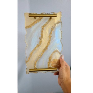 Plateau en résine bleu ciel 100%, résine, grand et bois époxy, cadeau maison, plateau de rivière en bois d'olive, service de fête époxy - Product Image 5