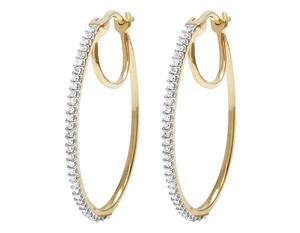 Pendientes de diamantes de aro grande de corte brillante redondo Real 100% para mujer diseño clásico de oro amarillo de 10K - Product Image 1