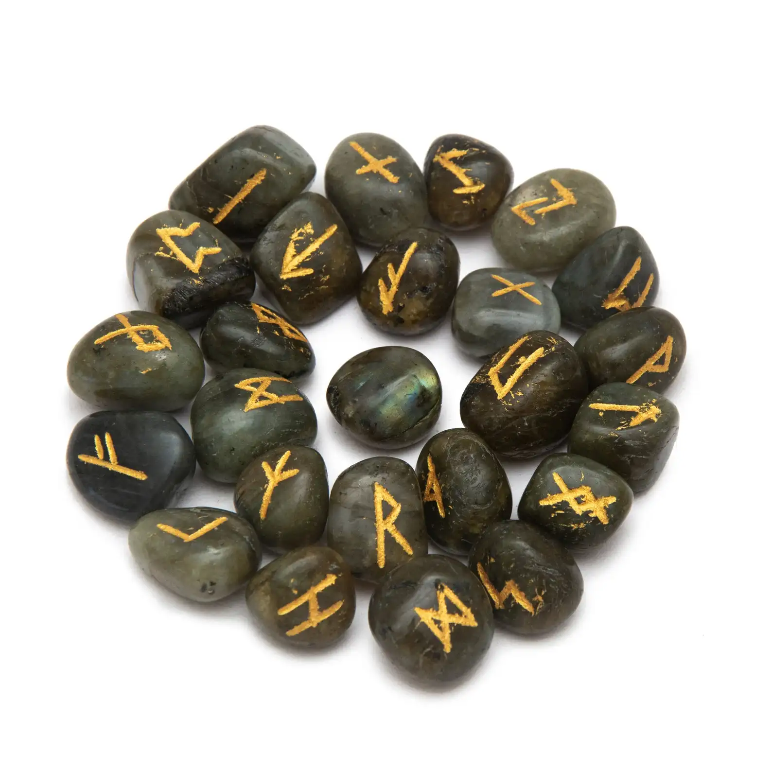 Labradorite 25 Pcs Crystal Elder Futhark Rune Set Reiki Healing Chakra Balance Engraved Handmade Gemstone Alfazal Agate