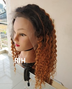 Resalte la cutícula cruda alineada sin procesar Ombre pelucas rizadas profundas de longitud larga suave y sedoso 13x4 encaje humano malasio cabello suave - Product Image 3
