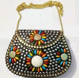 Bolso <span class=keywords><strong>de</strong></span> mano con cadena <span class=keywords><strong>de</strong></span> mosaico étnico para mujer, cartera <span class=keywords><strong>de</strong></span> mano <span class=keywords><strong>de</strong></span> Metal gris, bolso <span class=keywords><strong>de</strong></span> <span class=keywords><strong>noche</strong></span>, fabricación <span class=keywords><strong>de</strong></span> artesanías a la moda - Product Image 1