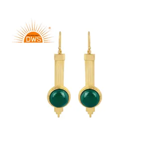 18k Gold Plated 925 Sterling Silver Birthday Gift Dangle Earrings Jewelry Manufacturer Green Onyx Gemstone Statement Earrings