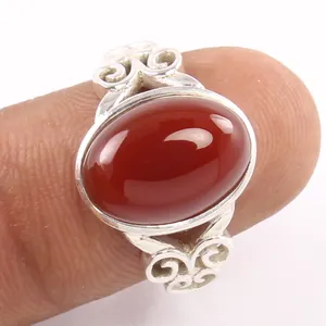 Natuurlijke Carneool Edelsteen Sieraden Handgemaakte Ringen Solid 925 Sterling Zilver Rood Ring Mooie Ovale Cabochon Vrouwen Gift Sieraden